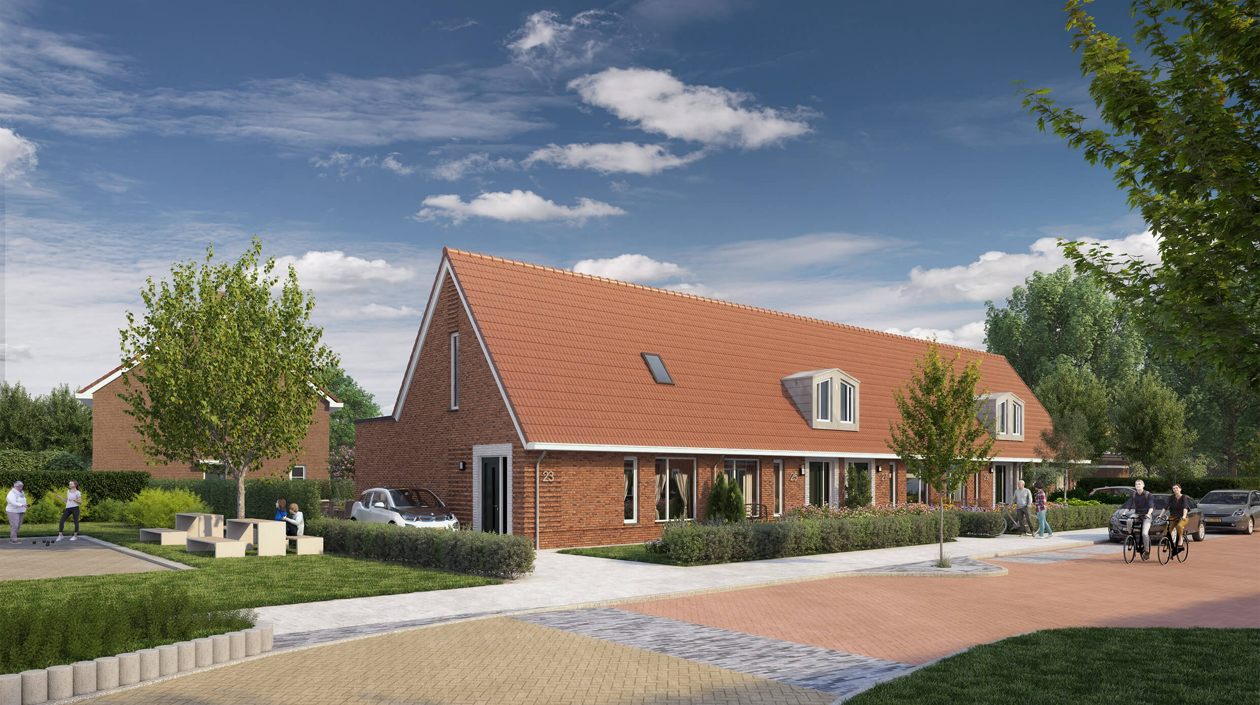 Artist impressions Klaashof Eibergen een serie impressies van een stadsvernieuwing project met diverse rijwoningen