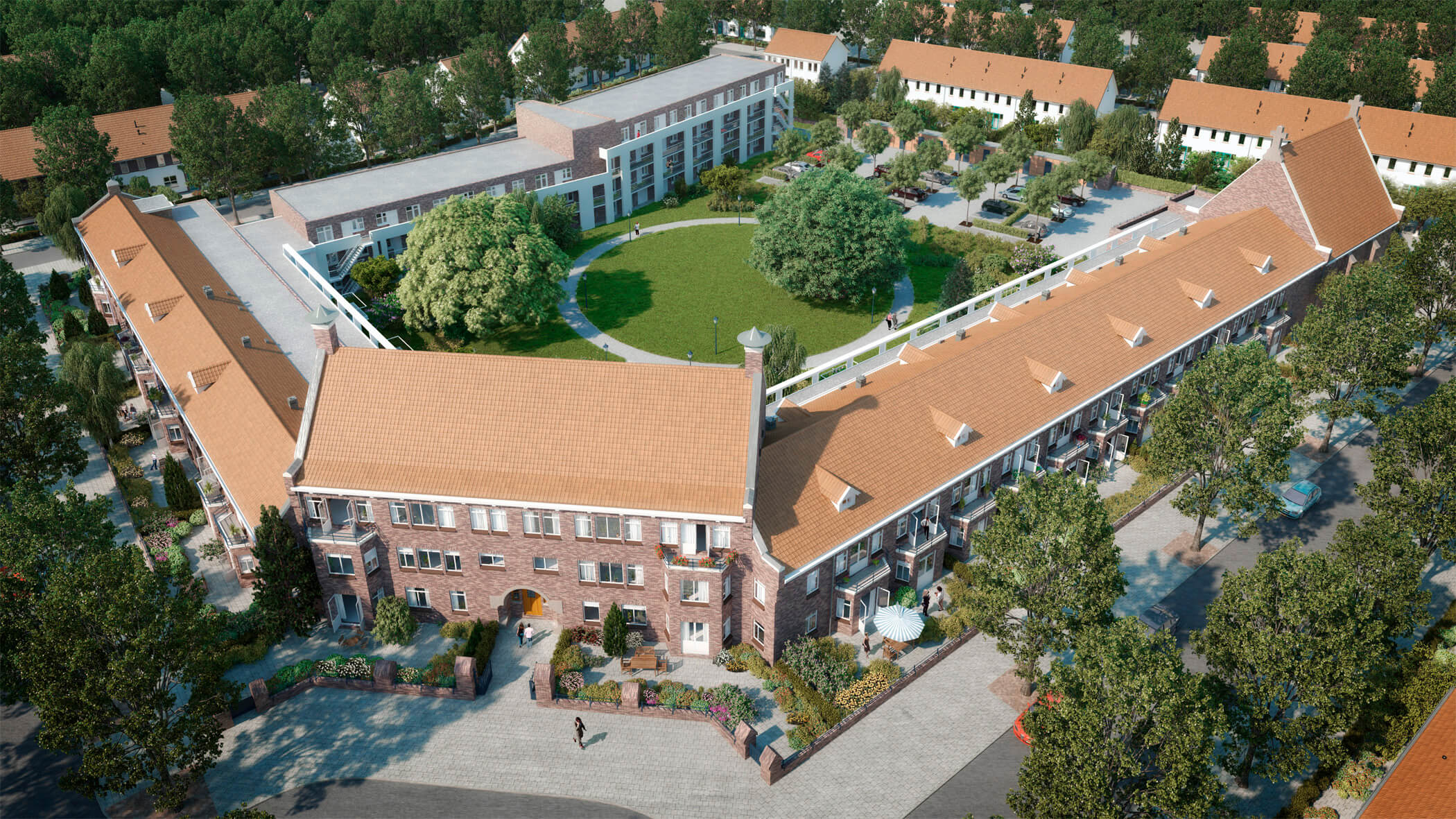 vogelvlucht impressie Rijksmonument Mariëngaarde te Tilburg renovatieproject van kapel tot kunstzinnige en zorgzame woon- leef- en werkomgevingogelvlucht impressie Rijksmonument Mariëngaarde te Tilburg renovatieproject van kapel tot kunstzinnige en zorgzame woon- leef- en werkomgeving